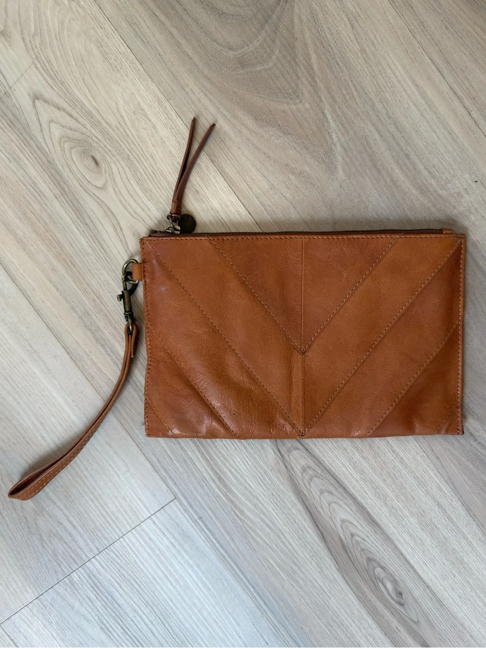 Lucky Brand Leather Convertible Clutch in Cognac Brown